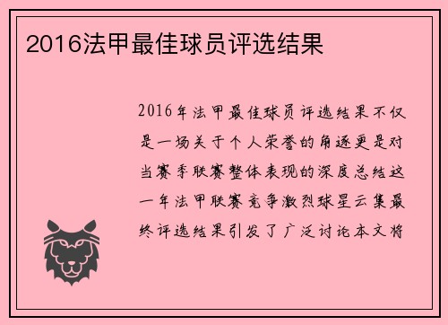 2016法甲最佳球员评选结果