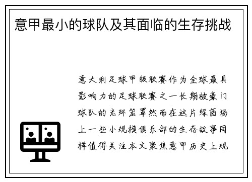 意甲最小的球队及其面临的生存挑战